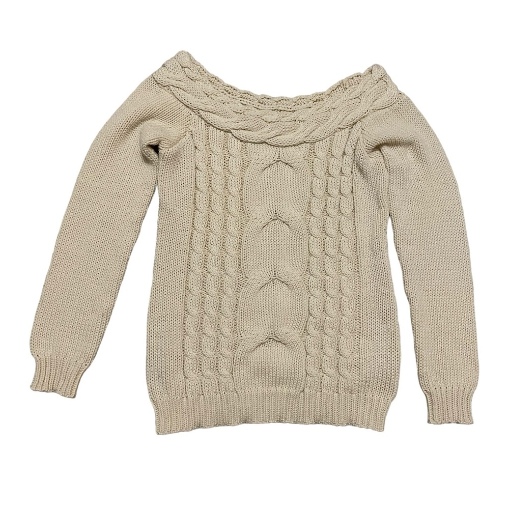CBRAND Off the Shoulder Cable Knit Sweater Women's Off White Small/Medium
